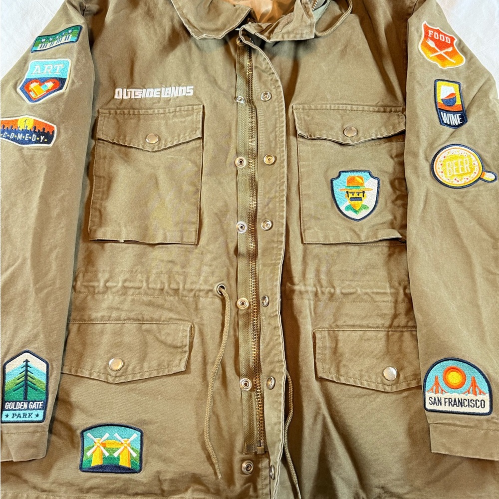 Olive Green Hooded Jacket with Patches - Picture 4 of 11